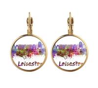 Britain City Boucles d'oreilles pendantes à clip pour oreilles non percées Motif aquarelle Doré