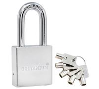Britanium® SFE60 Cadenas Container Antivol avec 5 Clés - Anse 12 mm en Alliage de Bore, Corps en Acier Chrome Satiné | Serrure de Sécurité pour Portail, Garage, Remorque Attelée