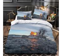 Britannique King George V Cuirasse Pour Adultes Et Enfants Housses De Couettes 3D Imprimé Militaire Housse De Couette Microfibr À Glissière Avec Taies Parure De Lit 3 Pièces Double（200x200cm）