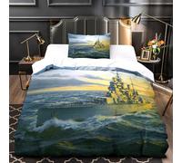 Britannique King George V Cuirasse Pour Adultes Et Enfants Housses De Couettes 3D Imprimé Militaire Housse De Couette Avec Taies Parure De Lit Microfibr À Glissière 2 Pièces Single（135x200cm）