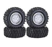 BritBolt 4pcs 1,9 Pouce 96 mm Pneus en Caoutchouc avec Roues en Plastique compatibles avec 1 10 Voitures de Robot RC à l'échelle et des modèles similaires comme Wraith Yikong D110(Silvery 1 Set)