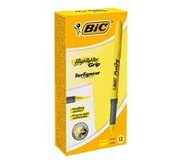 BIC Surligneur Grip Pointe biseautée Encre fluorescente Jaune 12 pièces