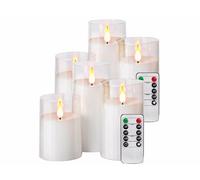 Britesta 6 bougies LED en cire en 3 tailles télécommandées avec photophore transparent