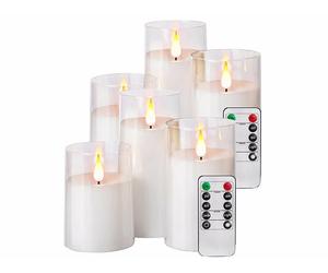 Britesta 6 bougies LED en cire en 3 tailles télécommandées avec photophore transparent
