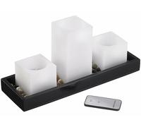 Bougies en cire à LED avec plateau en bois Blanc