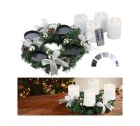 Britesta Couronne de l'Avent avec ornements argentés et 4 bougies LED blanches