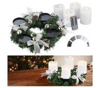 Britesta : Couronne de l'Avent avec ornements argentés et 4 bougies LED blanches G