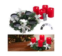 Britesta Couronne de l'Avent avec ornements argentés et 4 bougies LED rouges