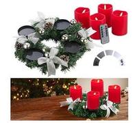 Britesta Couronne de l'Avent avec ornements argentés et 4 bougies LED rouges