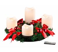 Britesta Couronne de l'Avent avec ornements rouges & 4 bougies à LED