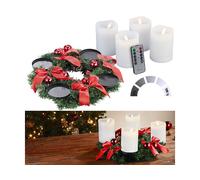 Britesta Couronne de l'Avent avec ornements rouges et 4 bougies LED blanches