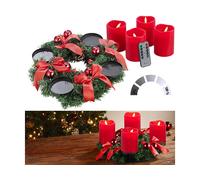 Britesta Couronne de l'Avent avec ornements rouges et 4 bougies LED rouges