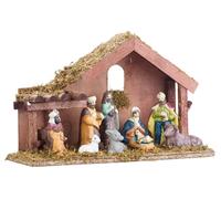Britesta Crèche de Noël en bois avec figurines en porcelaine peintes à la main