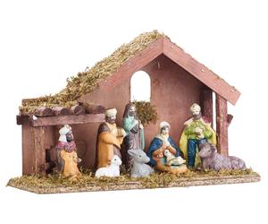 Britesta Crèche de Noël en bois avec figurines en porcelaine peintes à la main