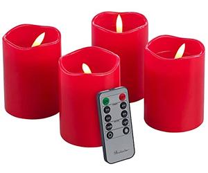 Britesta Lot de 4 bougies de l'Avent LED scintillantes avec télécommande à intensité variable Rouge