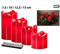 Set de 4 bougies LED en cire véritable - Rouge avec flamme vacillante