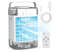BriteZen Climatiseur portable, 1600 ml, double réservoir d'eau, unité AC portable, 3 vitesses, 2 modes de brume, ventilateur de refroidissement par évaporation, ventilateur de refroidissement