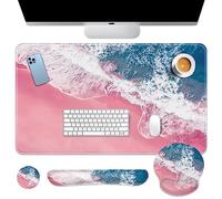 Britimes Blue Sea Ensemble de tapis de souris 4 en 1 avec grand tapis de souris + repose-poignet pour clavier + repose-poignet + dessous de verre au design ergonomique pour ordinateur de bureau à