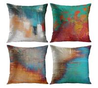 Britimes Ensemble de 4 housses de coussin décoratives pour la maison - 45,7 x 45,7 cm - Motif peinture multicolore abstrait bleu orange