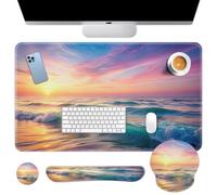 Britimes Ensemble de tapis de souris 4 en 1 avec grand tapis de souris + repose-poignet pour clavier + repose-poignet + dessous de verre au design ergonomique pour ordinateur de bureau à domicile 90 x