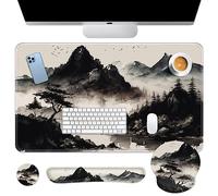 Britimes Ensemble de tapis de souris 4 en 1 avec repose-poignet pour clavier, repose-poignet et dessous de verre au design ergonomique pour ordinateur de bureau à domicile 90,9 x 40,9 cm