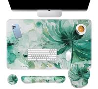 Britimes Ensemble de tapis de souris 4 en 1 pour clavier à motif floral coloré, grand tapis de souris + repose-poignet pour clavier + repose-poignet + dessous de verre design ergonomique pour