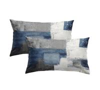 Britimes Lot de 2 housses de coussin décoratives modernes à l'huile pour chambre à coucher, salon, 30,5 x 50,8 cm, bleu et blanc