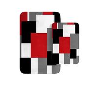 Britimes Lot de 2 tapis de salle de bain blanc moderne abstrait, housse lavable rouge et noire, tapis de sol, tapis de bain, décorations de salle de bain, 40,6 x 61 cm et 50,8 x 81,3 cm