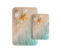 Britimes Lot de 2 tapis de salle de bain motif étoiles de mer, coquillages, océan, housse lavable, tapis de sol, tapis de bain, décoration de salle de bain 40,6 x 61 cm et 50,8 x 81,3 cm