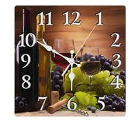 Britimes Square Wall Clock Silent Non-Ticking Battery Operated Clock 12 inch, Glasses Red White Wine Grapes Home Decor for Living Room, Kitchen, Bedroom, and Office
