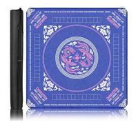 Britimes Tapis de Mahjong avec sac de transport noir, motif dragon bleu, rose, antidérapant, réduction du bruit, tapis de jeu, 80 x 80 cm, en caoutchouc, multi-usages, pour jeux de cartes de Mahjong