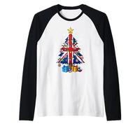 British England Flag Christmas Tree Lights Xmas Cute Costume Manche Raglan