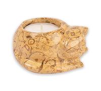 British Fossils Photophore chat en marbre de l'Himalaya - Beige fossilstone