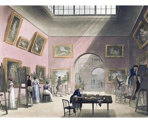 British Institution. Pall Mall. Circa 1808. Le nom complet de l'institution était British Institution for Promoting the Fine Arts in the United Kingdom. Après un travail d'August Pugin et Thomas