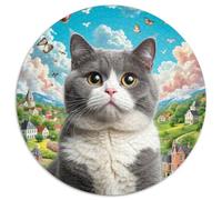 British Shorthair Cat 1000 Pieces Cat Animal Puzzles Ronds Puzzle Cadeaux Jeu D'Intelligence Puzzle De Qualité Supérieure pour Adultes Et Enfants 1000pcs (67.5x67.5cm)