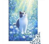 British Shorthair Champ de chrysanthèmes Puzzle 1000 Pièces, Puzzle en Bois, Adultes Et Enfants À Partir De 14 Ans, Jouet Défi, Art Mural, Cadeau Unique 1000pcs (75x50cm)