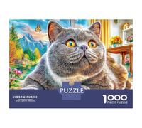 British Shorthair Puzzle 1000 Piece pour Adultes, Puzzle Difficile Jeu D'adresse pour Toute La Famille 52x38cm/1000pcs