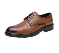 British Style Mens Leather Lace Up Oxfords Height Increase Business Dress Shoes for Work Formal Occasions Versatile Comfortable Footwear(Brown,39 EU)