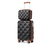 British Traveller Set de 2 Valise Cabine+Vanity Case Rigide, Valise Rigide Ultra Légère, Valise de Voyage avec roulettes 4x360 degrés et Serrure TSA (Noir/Brun)