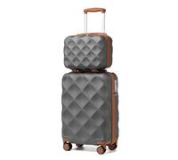 British Traveller Set de 2 Valise Cabine+Vanity Case Rigide, Valise Rigide Ultra Légère, Valise de Voyage avec roulettes 4x360 degrés et Serrure TSA (Gris/Brun)
