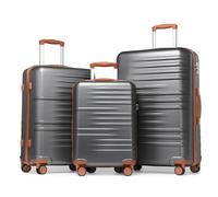 British Traveller Set de 3 Valise 74.5cm, Valise de Voyage avec roulettes 4x360 degrés et Serrure TSA (Gris)