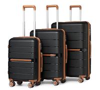 British Traveller Set de 3 Valise Rigide en Polypropylène Légere à 4 roulettes avec Serrure TSA Intégré Ensembles de Bagages, Valise de Voyage 56/66/76cm (Noir)