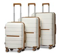 British Traveller Set de 3 Valise Rigide en Polypropylène Légere à 4 roulettes avec Serrure TSA Intégré Ensembles de Bagages, Valise de Voyage 56/66/76cm (Crème)