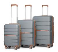 British Traveller Set de 3 Valise Rigide en Polypropylène Légere à 4 roulettes avec Serrure TSA Intégré Ensembles de Bagages, Valise de Voyage 56/66/76cm (Gris)