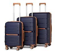 British Traveller Set de 3 Valise Rigide en Polypropylène Légere à 4 roulettes avec Serrure TSA Intégré Ensembles de Bagages, Valise de Voyage 56/66/76cm (Marine)