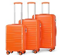 British Traveller Set de 3 Valise Rigide Trolley Bagages, Valise de Voyage avec roulettes 4x360 degrés et Serrure TSA, 54/64/74cm cm (Orange)