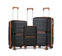 British Traveller Set de 3 Valises (55/66/76cm) Ultra Léger Valises de Voyage en Polypropylène à 4 roulettes avec Serrure TSA Noir