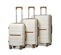 British Traveller Set de 3 Valises (55/66/76cm) Ultra Léger Valises de Voyage en Polypropylène à 4 roulettes avec Serrure TSA Crème
