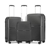 British Traveller Set de 3 Valises, Rigide Valise de Voyage à 4 roulettes et Serrure TSA, 55/67/76 cm (Noir)
