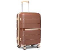 British Traveller Valise Cabine 56x37x22 cm, Valise Rigide Soute en Polypropylène Valise de Voyage à 4 roulettes et Serrure TSA, Brun